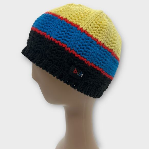 Bula Knit Beanie Striped Yellow Black BLue Red OSFM Unisex - Picture 1 of 10